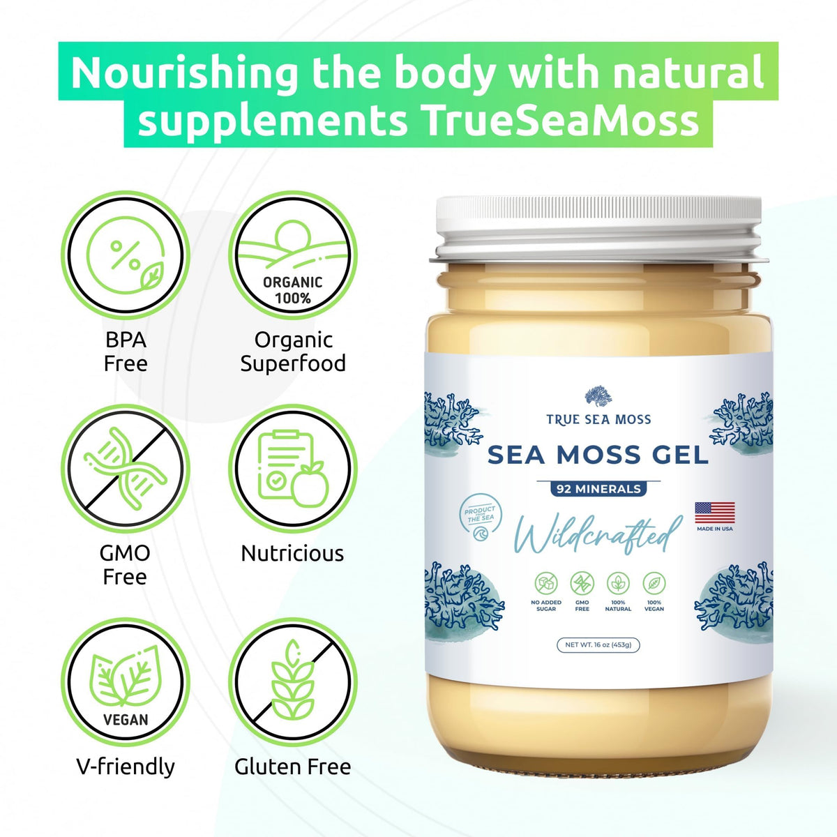 TrueSeaMoss Wildcrafted Irish Sea Moss Gel - Nutritious Raw Seamoss Rich in Minerals