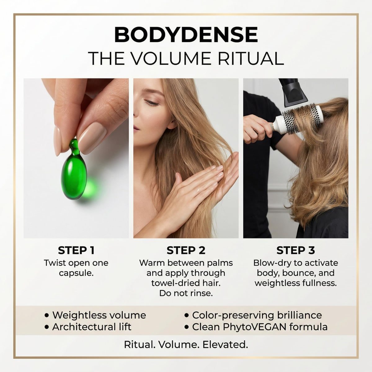 BODYDENSE Volumizing Hair Serum Capsules - Leave-In Hair Serum for Fine, Limp & Fragile Hair - Argan Oil, Peptides & Ceramides - Body, Shine & Heat Protection - Vegan, Mineral Oil Free - 15 Capsules
