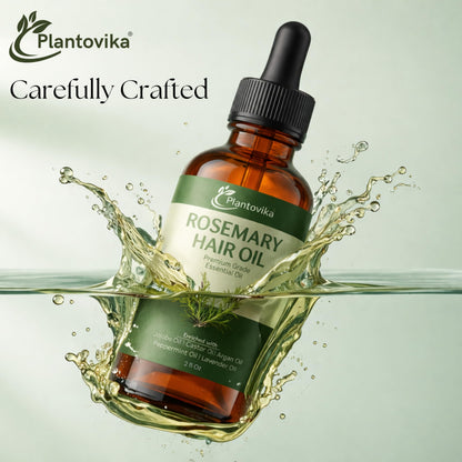 Plantovika Rosemary Oil for Hair Growth - Hair Growth Oil with Jojoba, Castor, Argan, Peppermint & Lavender - Scalp & Hair Strengthening Treatment for Women & Men (2 Fl Oz)