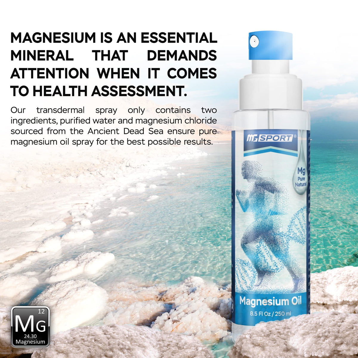 High Absorption Pure Magnesium Oil Spray - 250 ml - 100% Pure Magnesium Chloride
