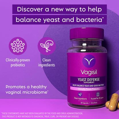 Vagisil Yeast Defense Supplements, Helps Balance Yeast and Good Bacteria, Clinically-Proven Probiotics