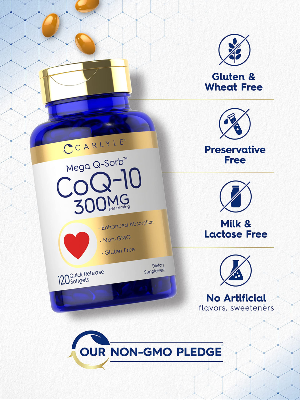 Carlyle CoQ10 300mg - 120 Softgels - Mega Q-Sorb Coenzyme Q-10 - with Black Pepper