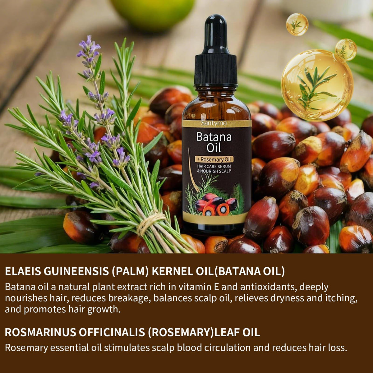 Batana & Rosemary Hair Growth Oil - Scalp Treatment & Strengthening for Growth & Loss, Thinning, Dry Scalp, Split Ends - Natural Hair Oil for Women & Men - Intensive Repair & Nourishing, 1 fl oz