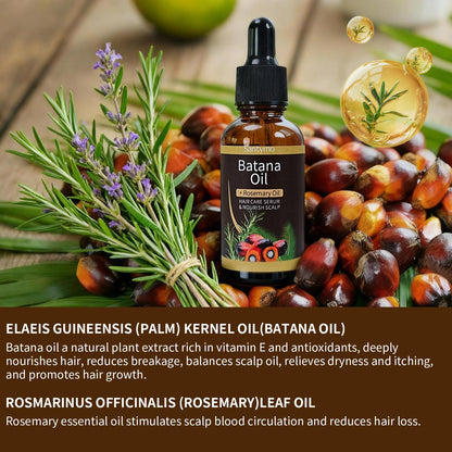 Batana & Rosemary Hair Growth Oil - Scalp Treatment & Strengthening for Growth & Loss, Thinning, Dry Scalp, Split Ends - Natural Hair Oil for Women & Men - Intensive Repair & Nourishing, 1 fl oz
