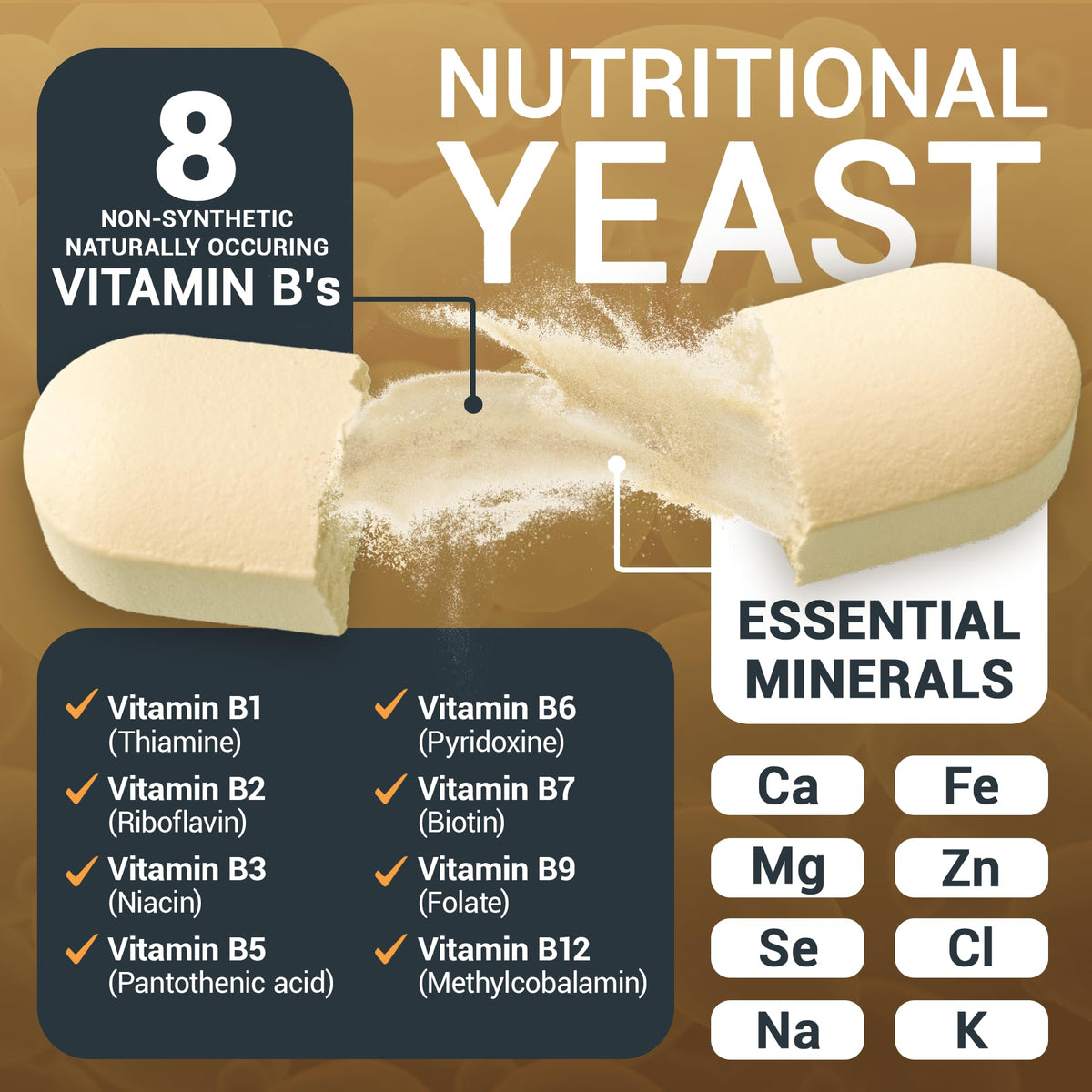 Dr. Berg Nutritional Yeast Tablets - Natural B12 Added - All 8 B Vitamin Complex - Organic