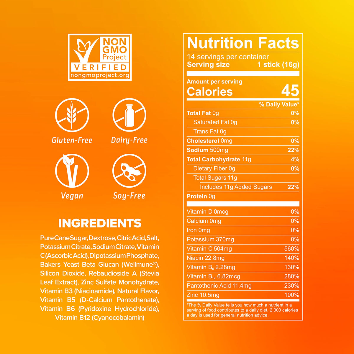 Liquid I.V. Hydration Multiplier + Immune Support - Tangerine - Hydration Powder Packets