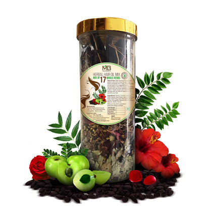 MB Herbals Hair Oil Mix - 17 Whole Herbs Blend for DIY Hair Oil - Amla, Hibiscus, Neem, Fenugreek, Curry Leaves, & More - Traditional Herbal Mix - 3.5 oz (100g)