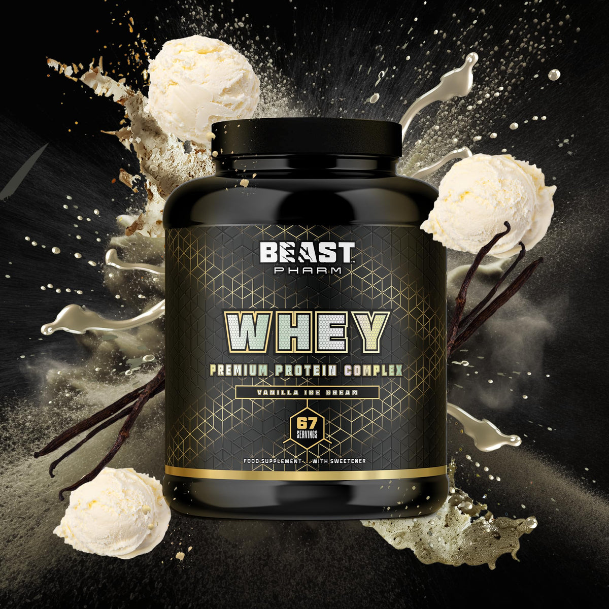 Beast Pharm - WHEY Protein Powder - 2.01kg/67 Servings - Vanilla Ice Cream