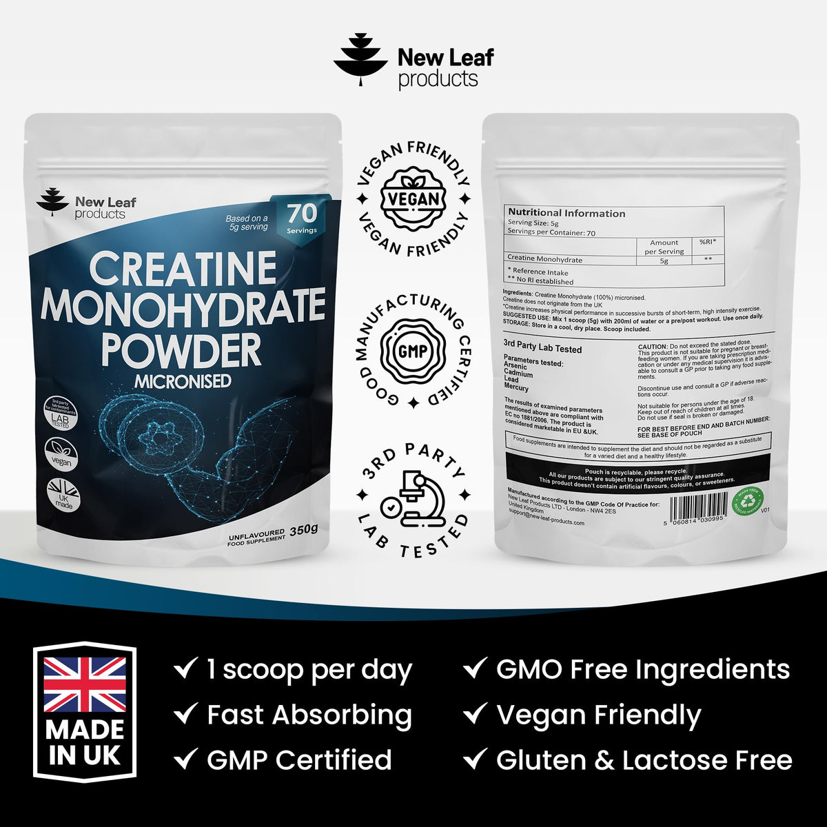 Creatine Monohydrate Powder 100% Pure Micronized Creatine - 350g Increased Absorption