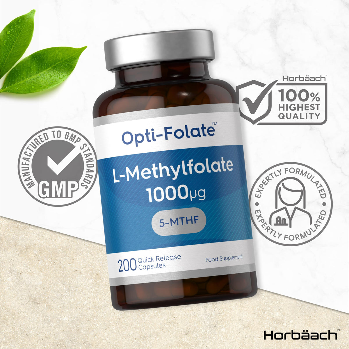 L-Methylfolate 1000ug - 200 Capsules - 5-MTHF Folate Supplement - Active Form
