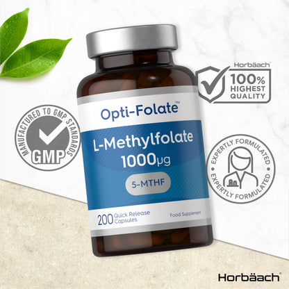L-Methylfolate 1000ug - 200 Capsules - 5-MTHF Folate Supplement - Active Form