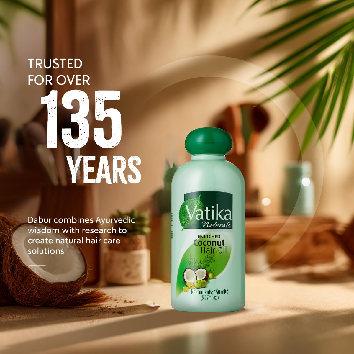 Dabur Vatika Naturals Enriched Coconut Hair Oil with Coconut, Amla & Henna to Nourish & Strengthen Hair & Scalp for Healthy, Radiant Hair for Kids, Women & Adults, Ayurvedic Hair Care Oil