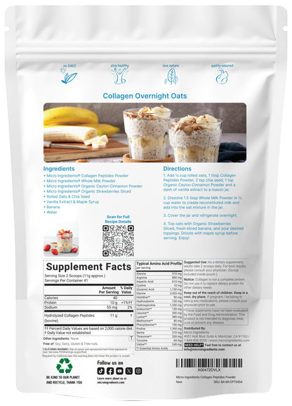 Micro Ingredients Hydrolyzed Collagen Peptides Powder, 1 lb - Type I & III Collagen for Women & Men - Unflavored Bovine Collagen Protein - Easy Dissolve, Paleo, Non-GMO