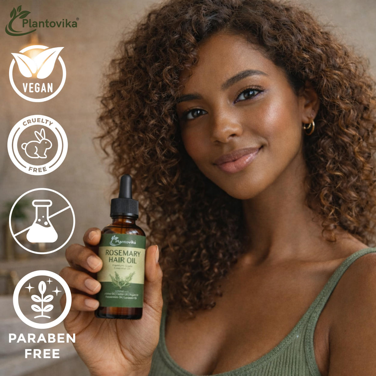 Plantovika Rosemary Oil for Hair Growth - Hair Growth Oil with Jojoba, Castor, Argan, Peppermint & Lavender - Scalp & Hair Strengthening Treatment for Women & Men (2 Fl Oz)