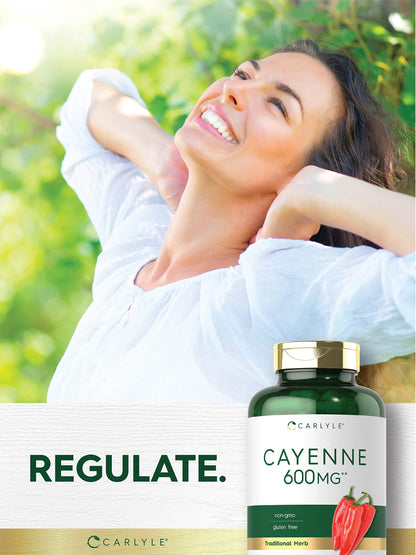 Carlyle Cayenne Pepper Capsules 600mg - 350 Pills - Non-GMO, Gluten Free Supplement