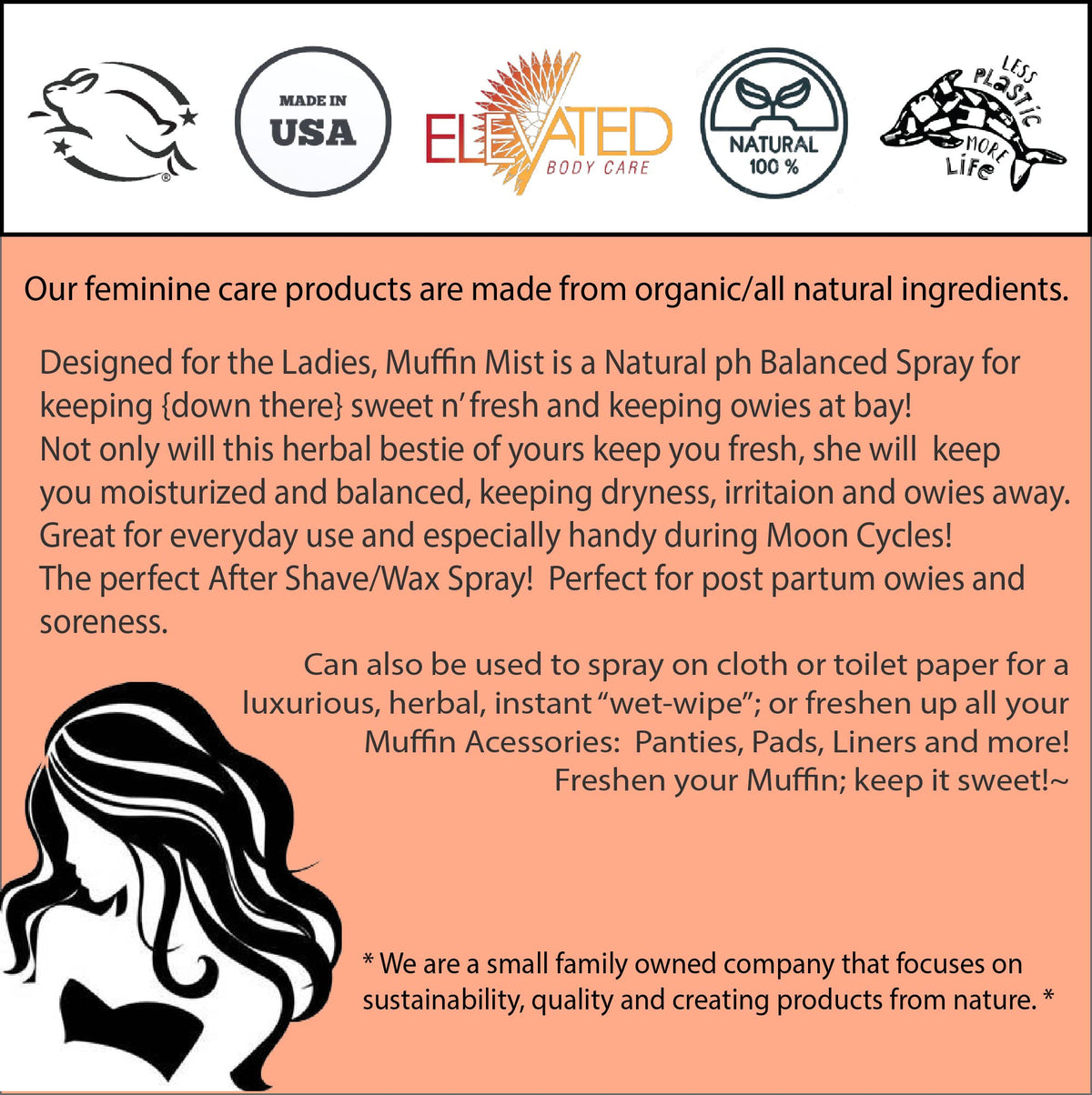 ELEVATED Muffin Mist - Organic Natural Feminine Spray - 5 Scents - Yoni Oil - Vegan - Herbal Infused Oil