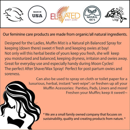 ELEVATED Muffin Mist - Organic Natural Feminine Spray - 5 Scents - Yoni Oil - Vegan - Herbal Infused Oil