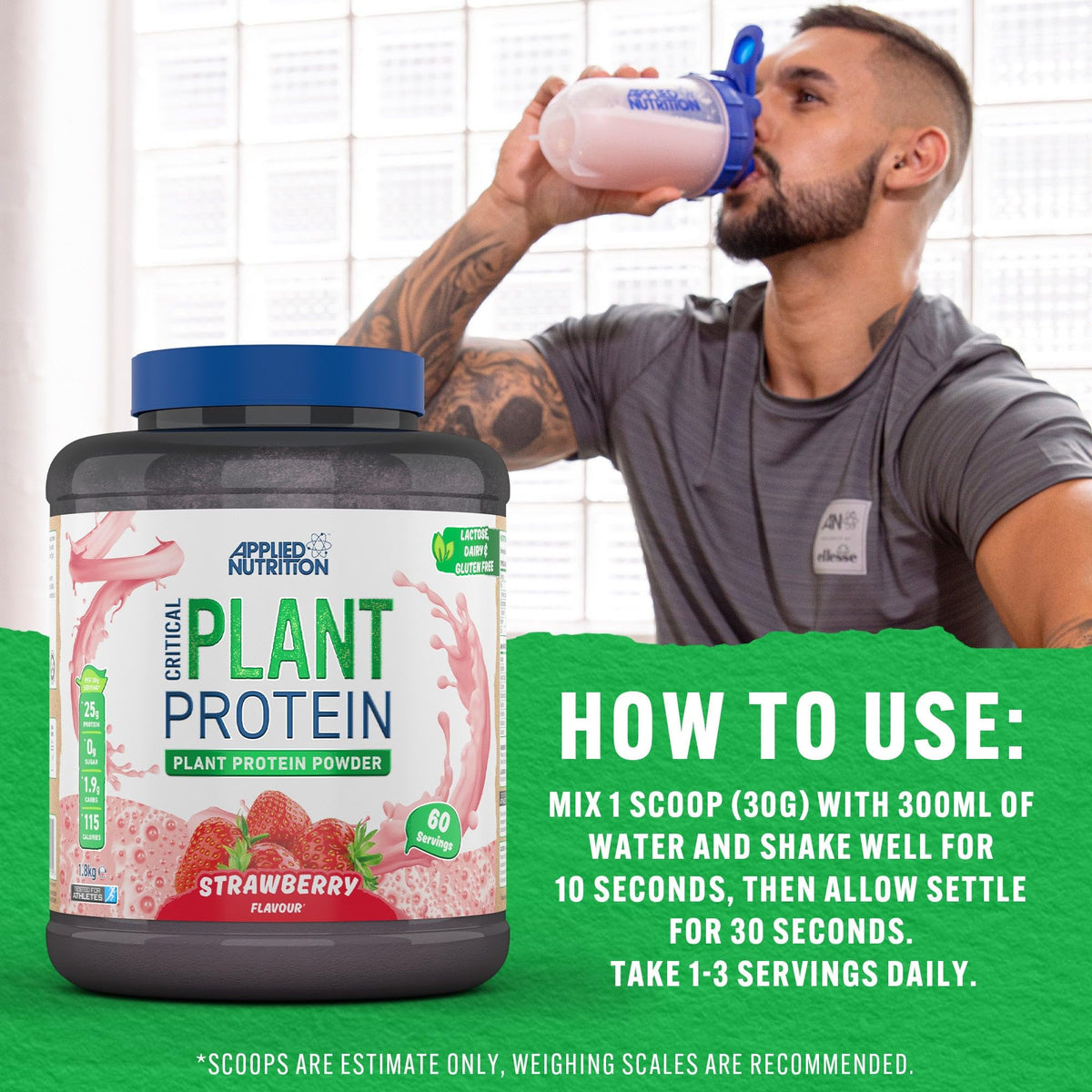 Applied Nutrition Plant Protein Powder - Critical Plant Vegan Protein Shake with SOYA