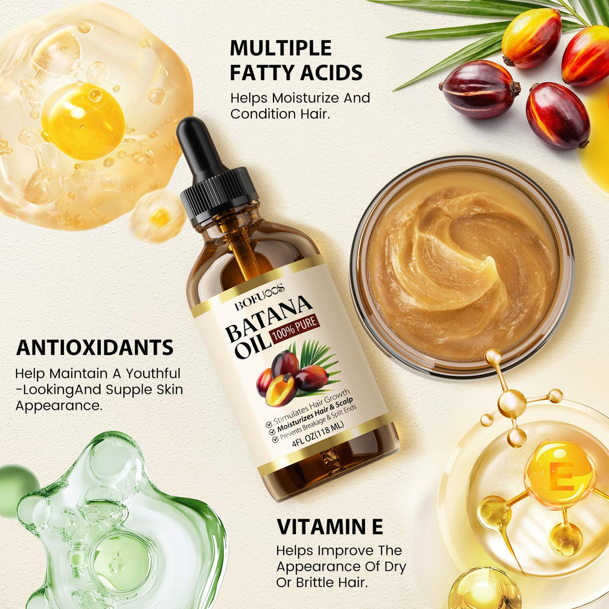 Bofuoos Raw Batana Oil for Hair Growth, 100% Natural Organic from Honduras