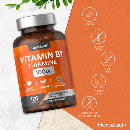 Vitamin B1 Thiamine High Strength 100mg - 120 Vegan Tablets - No Artificial