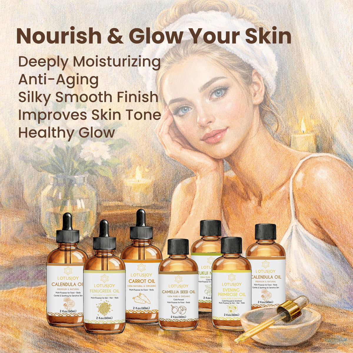 LOTUSJOY Fenugreek Oil, Organic & Unrefined, Multi-Purpose for Skin Hair Nails, 2 fl oz (60mL)