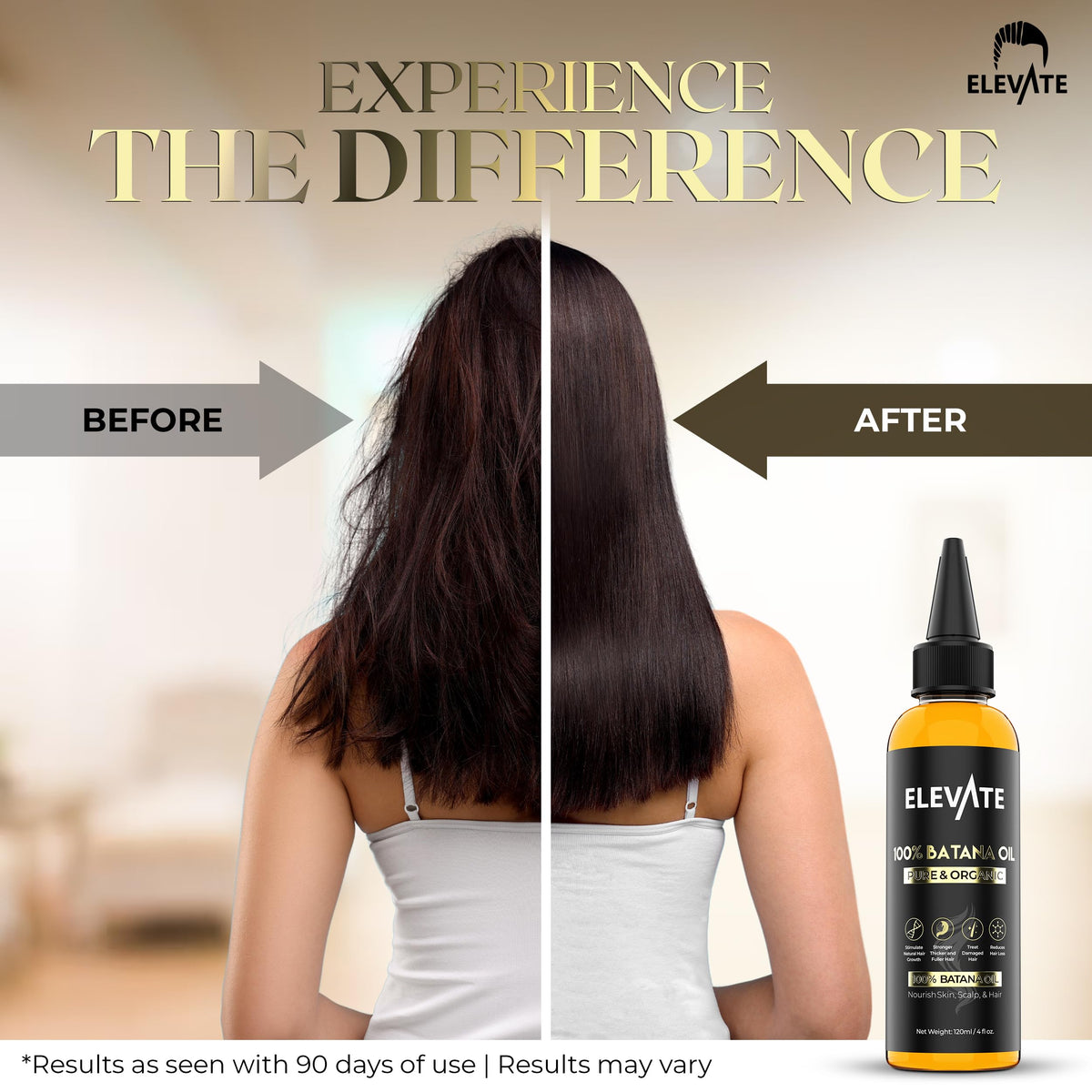 Elevate Batana Oil for Hair Growth - 100% Pure & Natural Raw Organic Oil from Honduras - Cold Pressed & Chemical-Free Serum for Thickness & Scalp Care Skin - Thicker Stronger Hair - 1 Pack - 4 Fl Oz