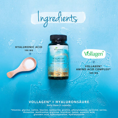 Vegavero Vegan Collagen Complex + Hyaluronic Acid - NO Additives - Vegan Collagen Powder Vollagen - Essential Amino Acids - 120 Capsules