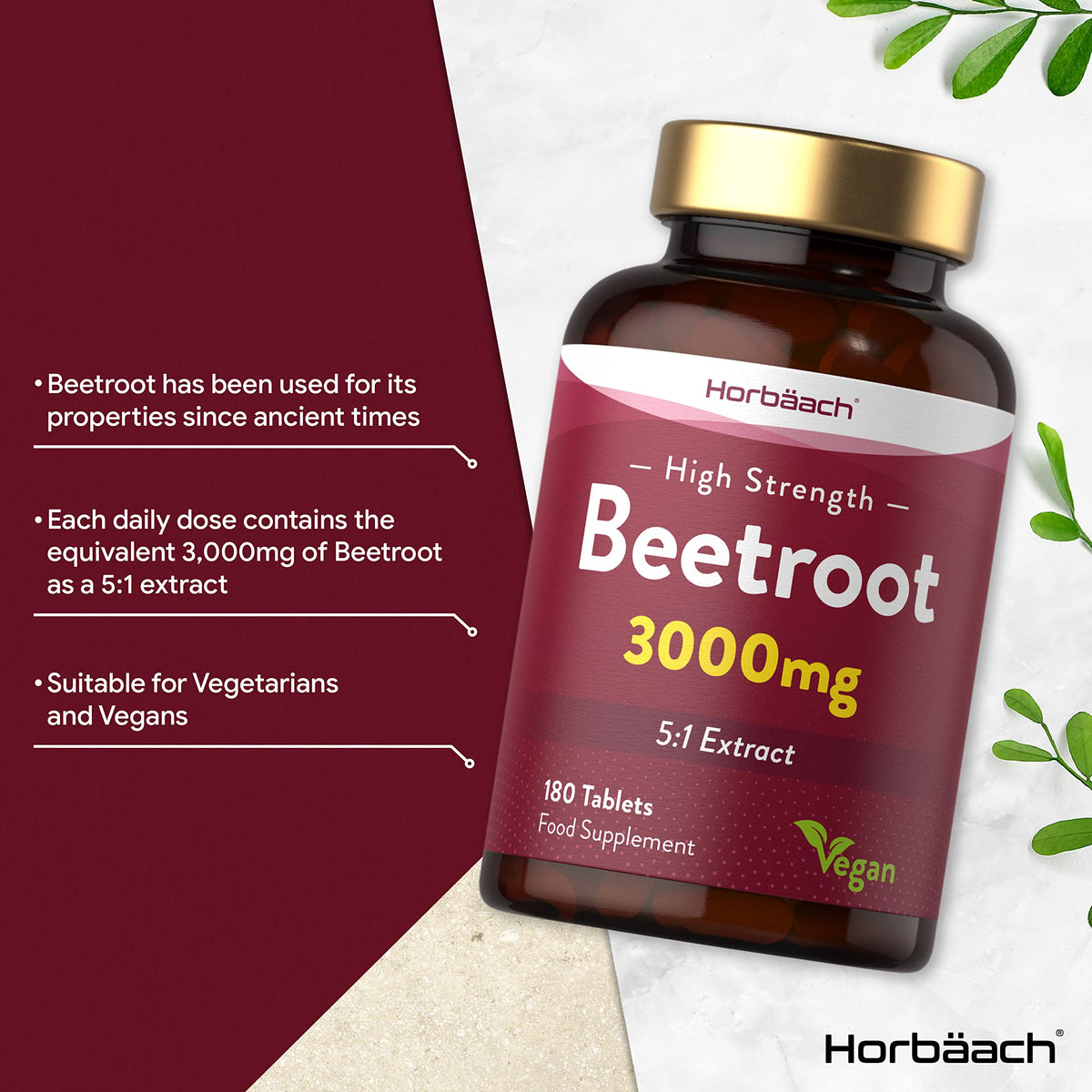Beetroot Tablets 3000mg - 180 Count - High Strength 5:1 Extract Supplement - Nitric Oxide