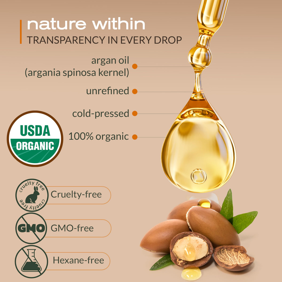 Ella & Eden Organic Argan Oil Of Morocco - 100% Pure Cold-Pressed USDA Certified Unrefined Moroccan Argan Oil for Hair, Face & Skin - 4 Fl Oz Glass Bottle