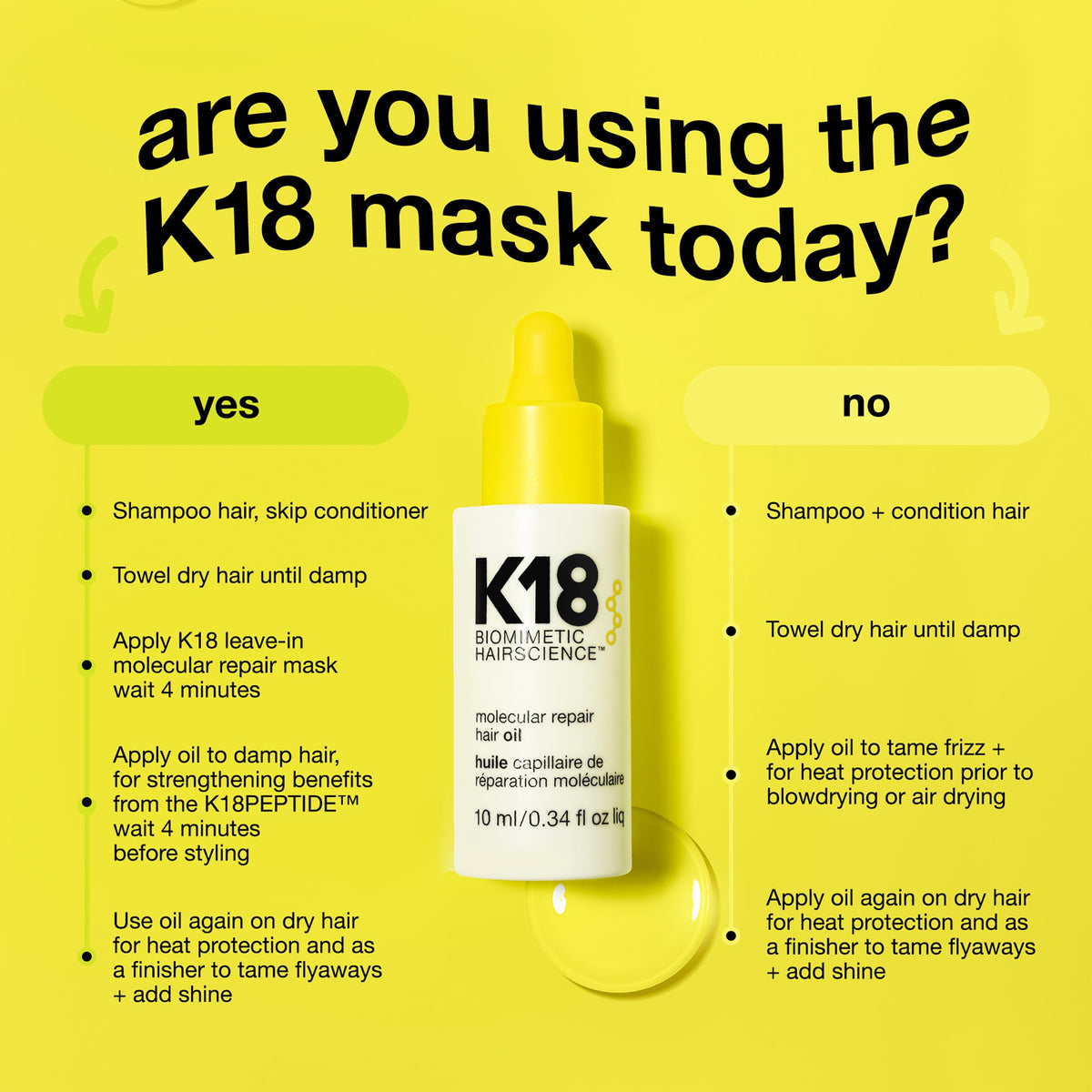 K18 Molecular Repair Hair Oil - Strengthening Peptide Damaged Hair Treatment Oil - 24-Hour Frizz Control + Heat Protectant - 0.34 Fl oz