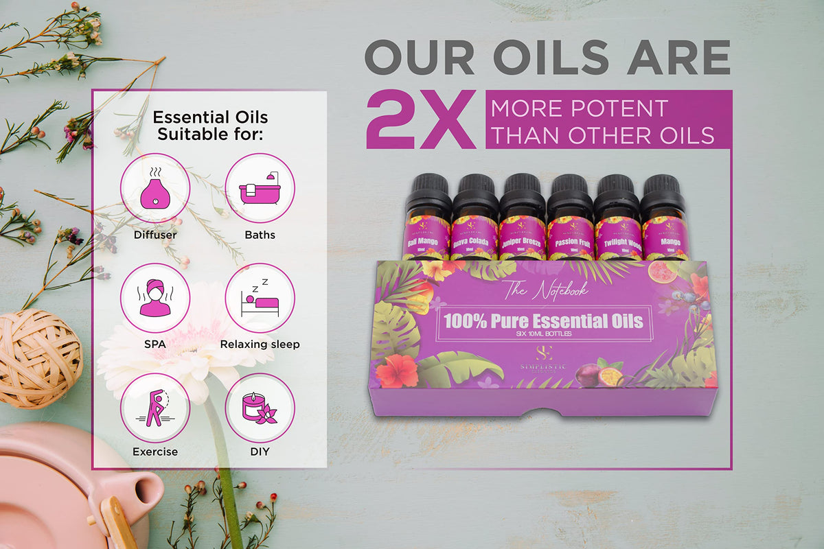 Simplistic Elegance Essential Oils Set - Top 6 Natural Aromatherapy Oils for Diffusers Humidifier Massage