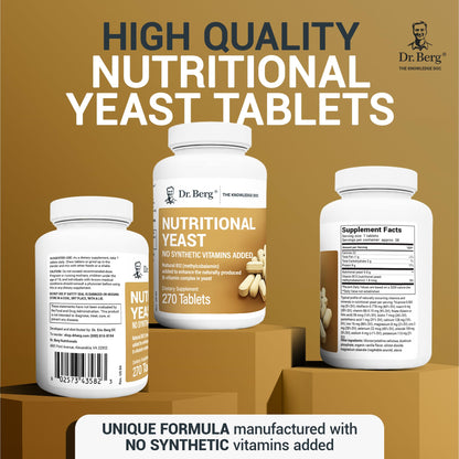 Dr. Berg Nutritional Yeast Tablets - Natural B12 Added - All 8 B Vitamin Complex - Organic