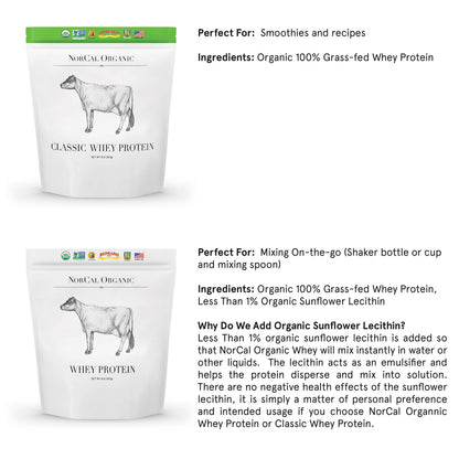 NorCal Organic Unflavored Whey Protein - 2lbs Bulk - 100% Grass-Fed, USDA Certified