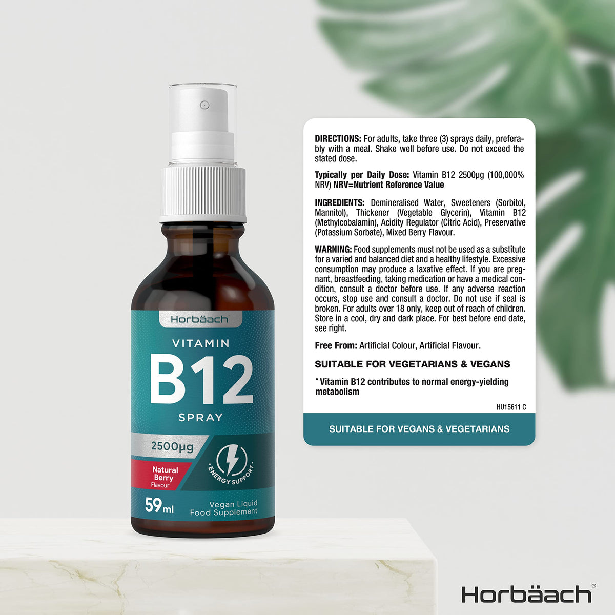 Vitamin B12 Spray 2500mcg - 59ml - High Strength Supplement - Natural Berry Flavour
