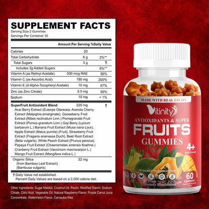 VITINITY Made with Real Super Fruits Delicious Gummy Supplement,Men,Women & Kids
