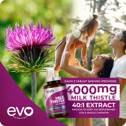 Milk Thistle Tablets 4000mg - 80% Silymarin - 180 Tablets - High Strength Vegan Supple