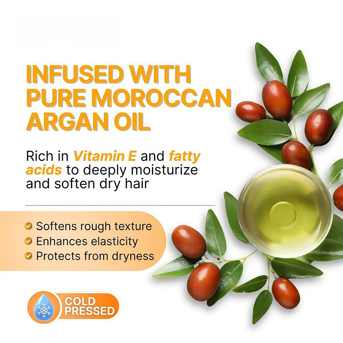 Leave-In Moroccan Argan Oil Hair Oil - Vitamin E Oil& Keratin Hair Treatment for Repairing Dry, Frizzy & Damaged Hair - Deep Nourishing Hair Serum, Anti-Frizz & Split End Repair 3.3Fl Oz