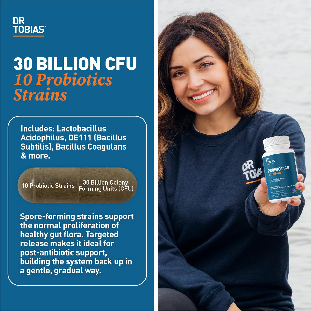 Dr. Tobias Probiotics 30 Billion, 10 Strains, 30 Billion CFU's, Targeted Release Probiotics