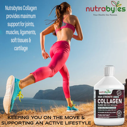 Collagen Liquid 10000mg, Hydrolysed Peptides - Hyaluronic Acid, Biotin, Silica, Vitamin C, Vitamin B12