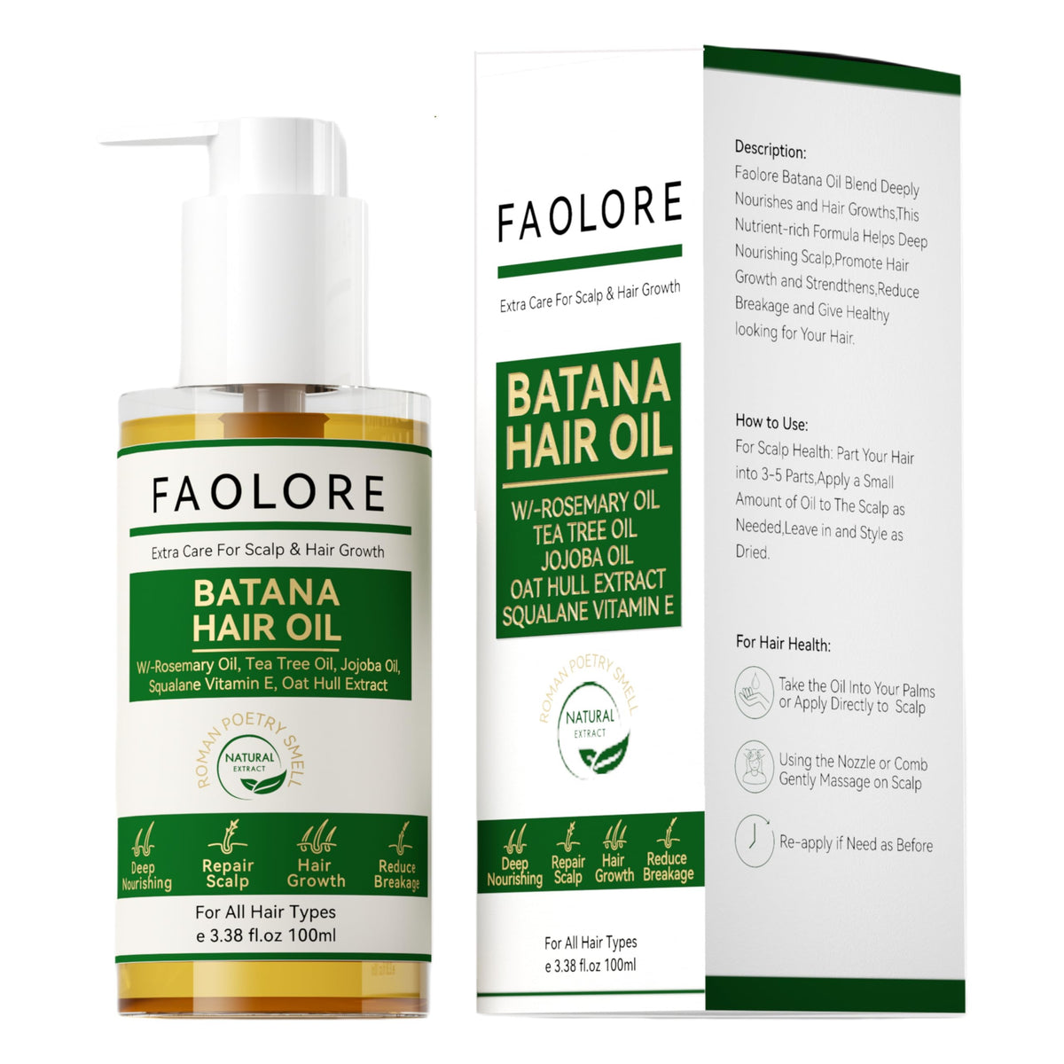 FAOLORE 100ml Batana Oil for Hair Growth-100% Raw Batana Oil With Rosemary Oil + Tea Tree Oil for Hair Growth,Wild Growth Hair Oil,Nourishes Scalp Hair