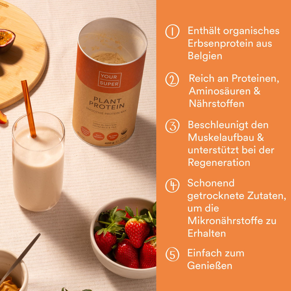 Your Super Plant Protein Organic Superfood Powder - Plant Based Protein Powder for Muscle Growth