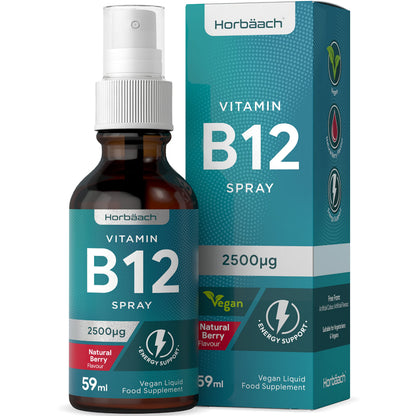 Vitamin B12 Spray 2500mcg | 59ml | High Strength Supplement | Natural Berry Flavour 