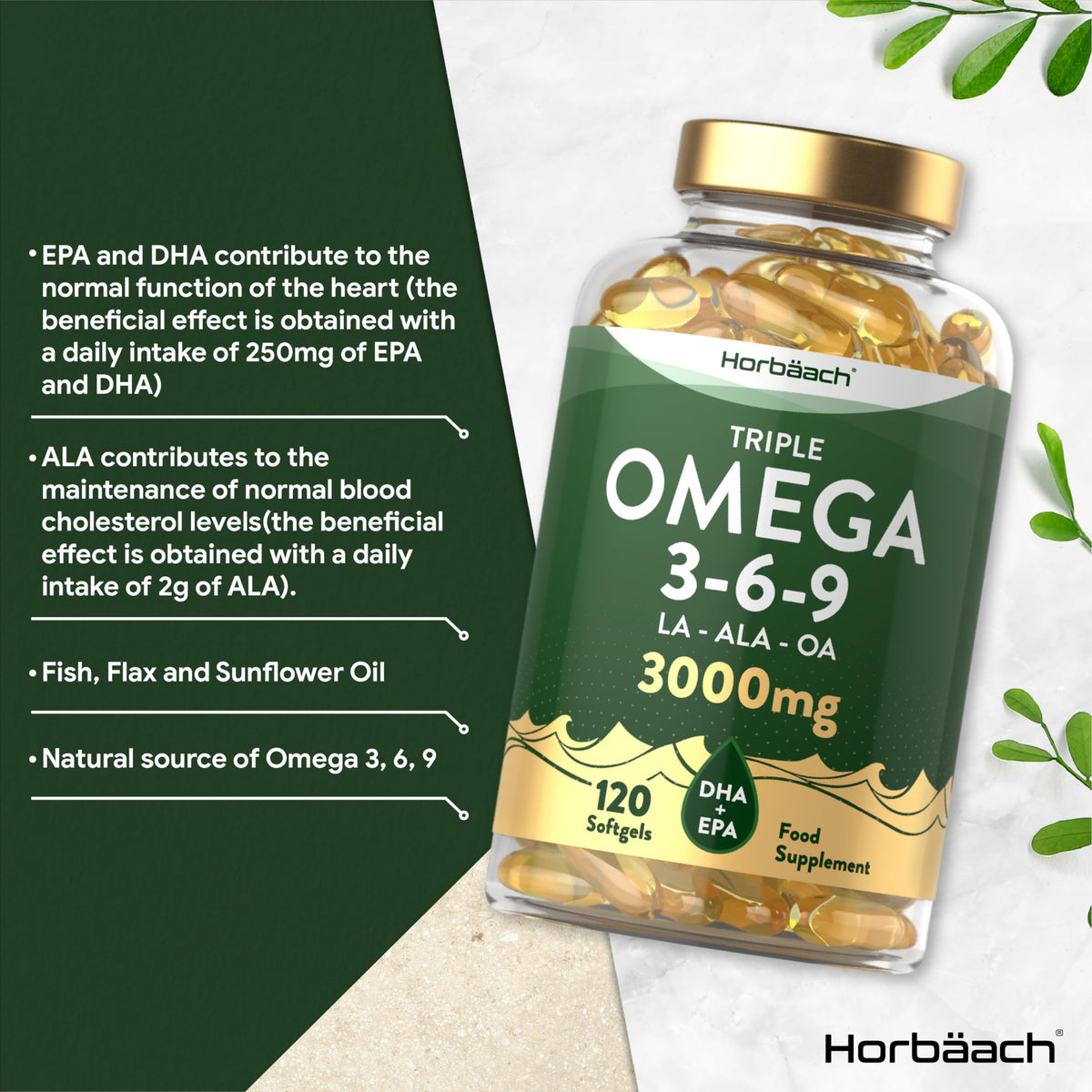 Omega 3 6 9 Capsules High Strength - 3000mg - 120 Softgels - Triple Omega 369