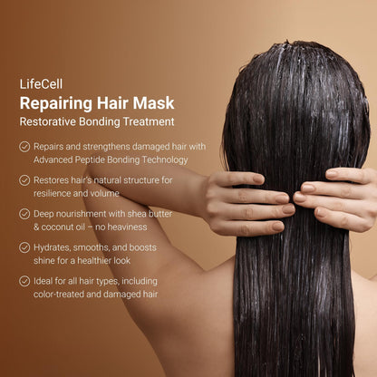 LifeCell Repairing Hair Mask - Restorative Bonding Treatment with Bioactive Peptides, Keratin, Plant Collagen, Shea Butter & Coconut Oil - Deep Nourishment & Strength for All Hair Types