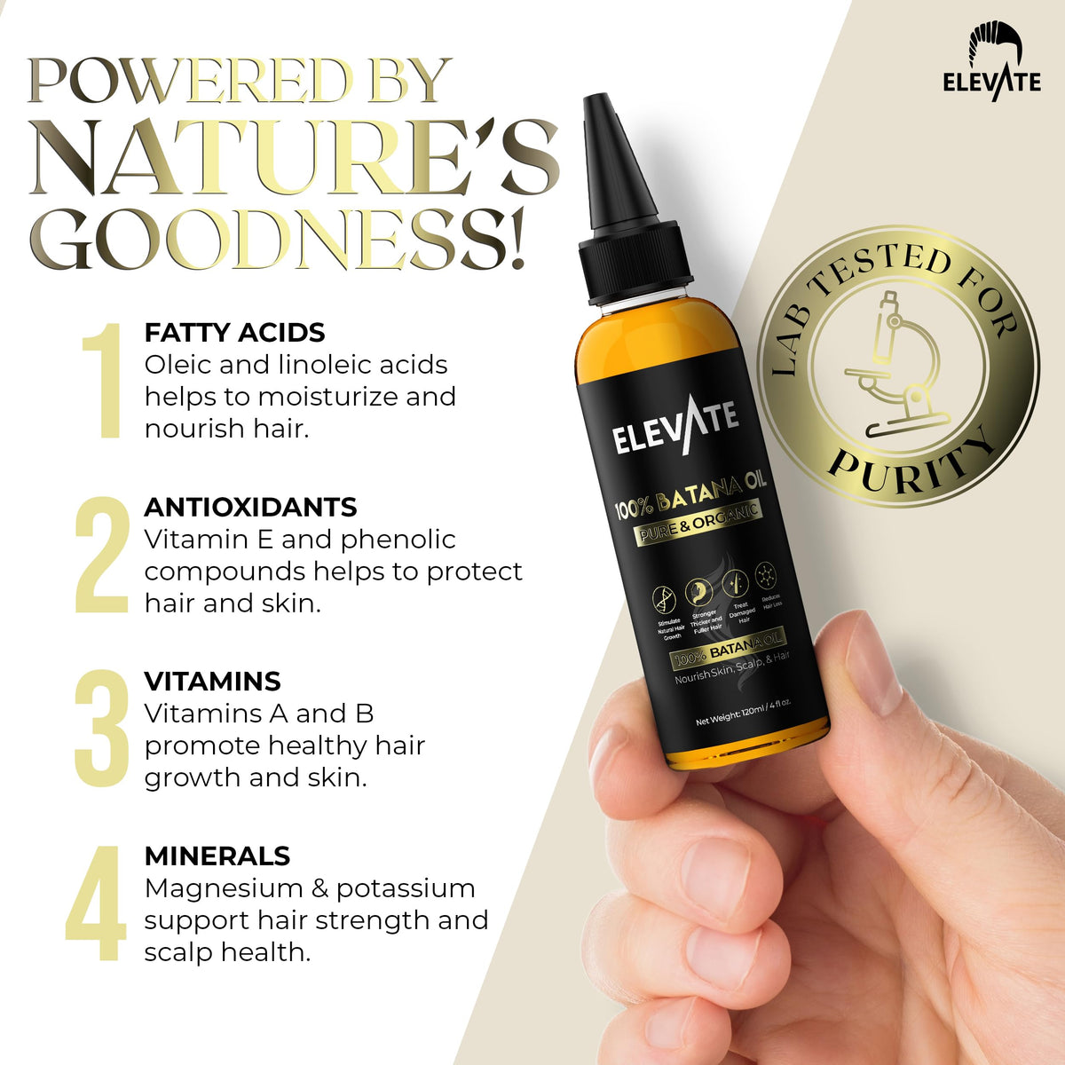 Elevate Batana Oil for Hair Growth - 100% Pure & Natural Raw Dr. Sebi Organic Oil from Honduras - Cold Pressed Chemical-Free for Thickness & Scalp Care Skin - Thicker Stronger Hair 4 Fl Oz 2 Pack