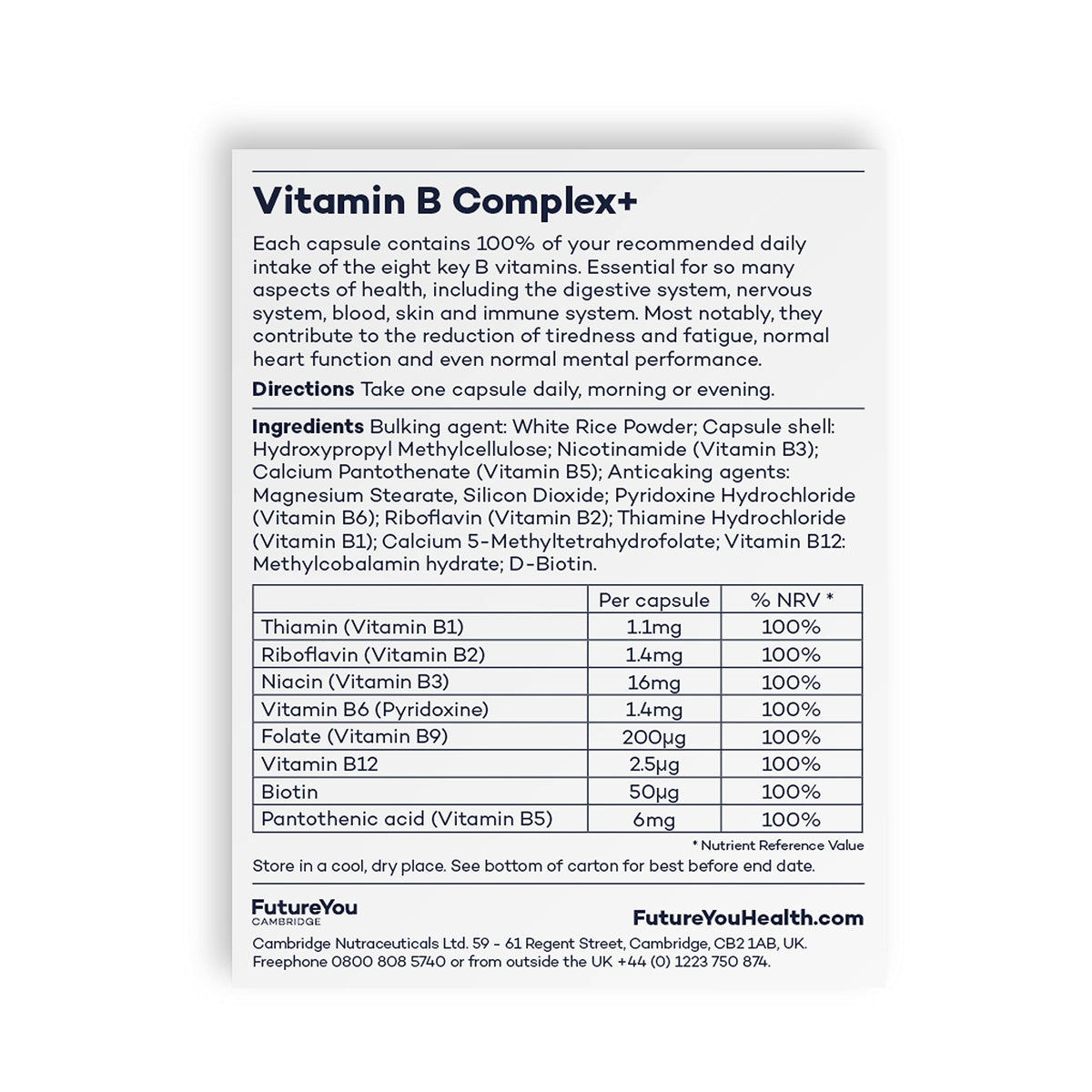 Vitamin B Complex+ Supplements - 8 Key B Vitamins for Optimal Cell Health - Energy Capsules
