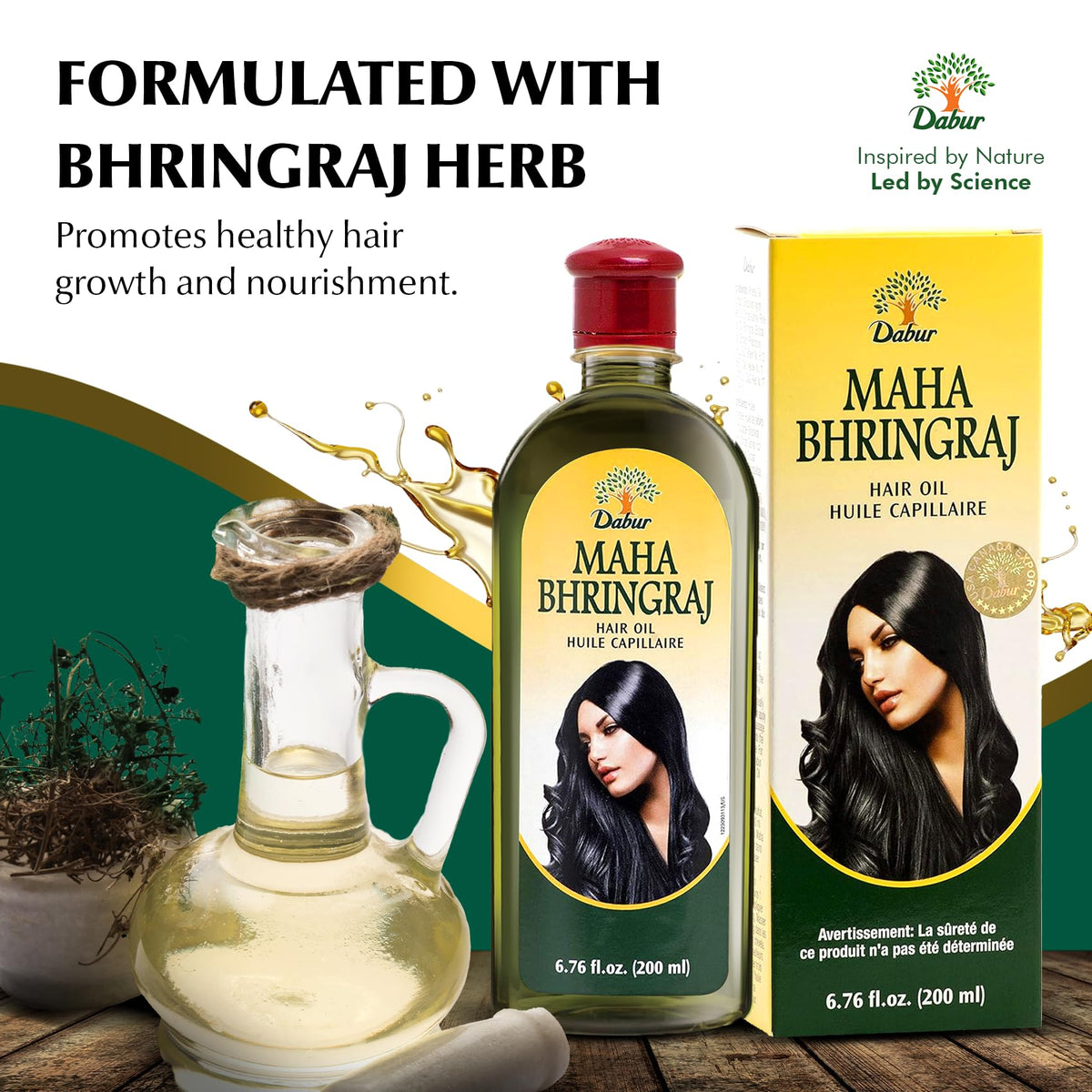 Dabur Maha Bhringraj Herbal Ayurvedic Hair Oil - Infused with Bhringraj Oil for Scalp Nourishment, Soft and Manageable Strands - Oils for Hair and Scalp Massage - 200ML (6.76 fl oz)