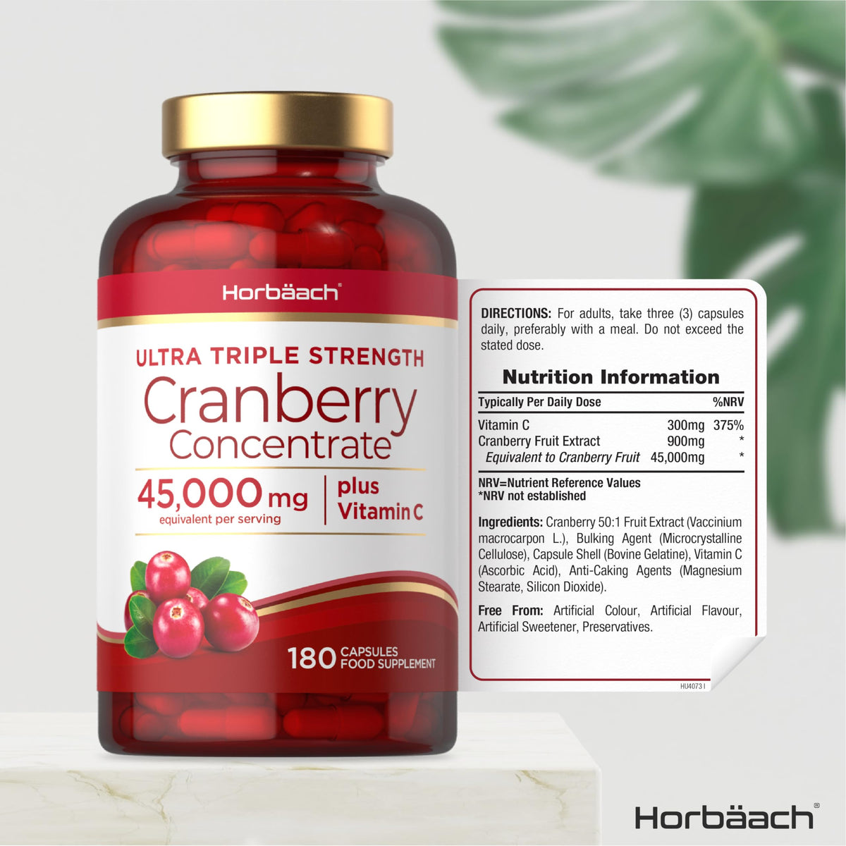 Cranberry Capsules 45,000 mg - High Strength Cranberry Extract with Vitamin C