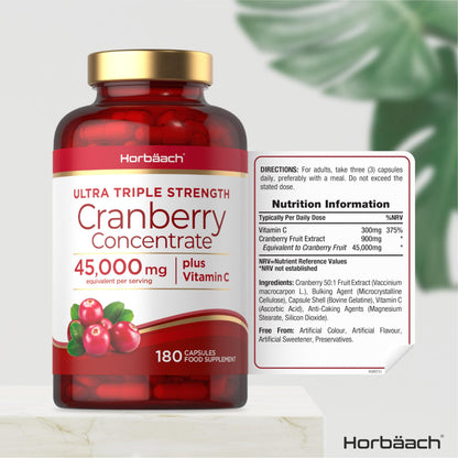 Cranberry Capsules 45,000 mg - High Strength Cranberry Extract with Vitamin C
