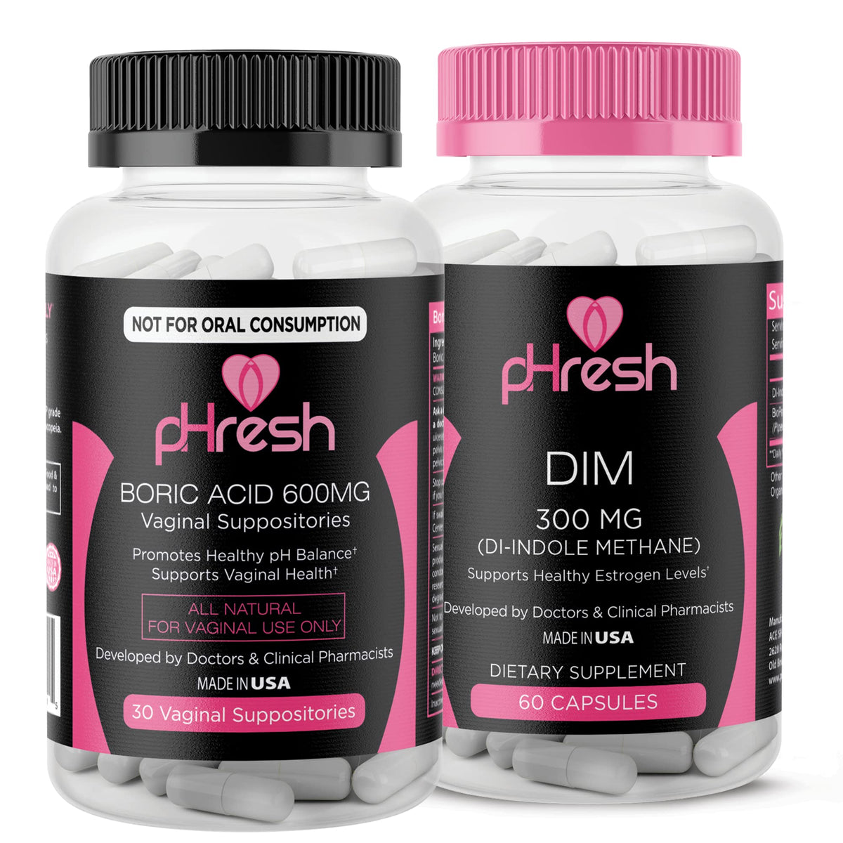 pHresh Boric Acid Suppositories and DIM Supplement